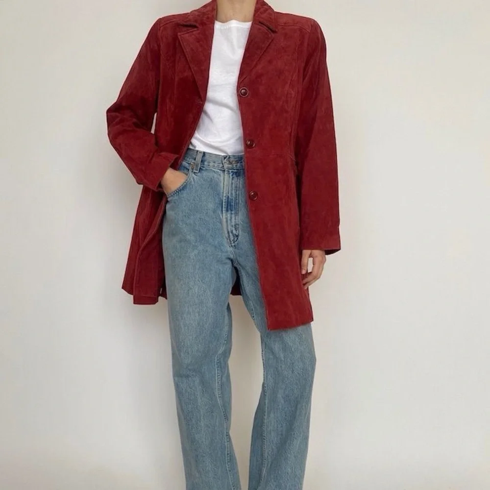 Vintage Briggs Red Faux Suede Shacket Coat Y2K Retro Oversized Blazer Size M - Picture 1 of 10